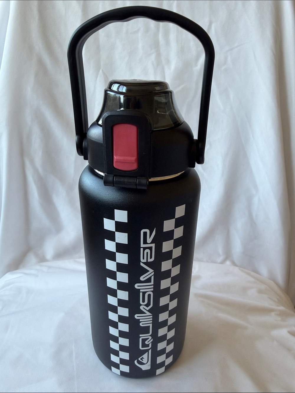 Quiksilver Black & White Checker Stainless Water Bottle with Pink Accent